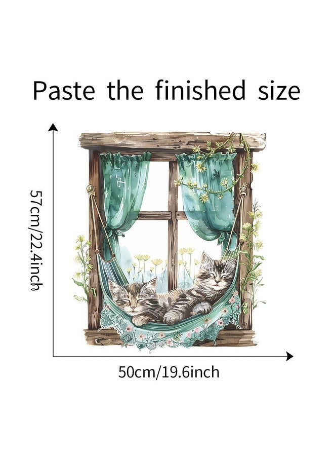 BooDecal 19.6 x 22.4 inches Cute Lazy Cats Fake Wooden Window Removable Wall Decals Flowers Wall Stickers for Childrens Playroom Nursery Bathroom - Image 2