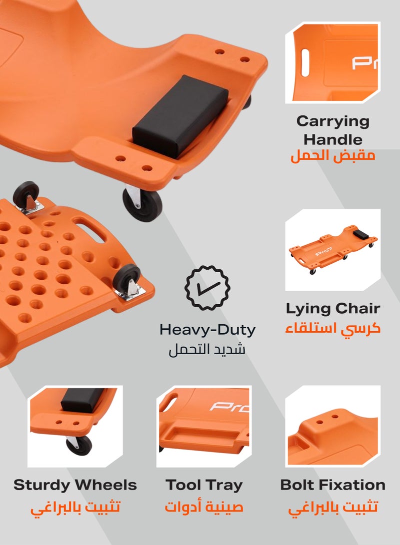 LAWAZIM Pro7 Plastic Car Creeper - 40inch - Low Profile Automotive Creeper with Padded Headrest, Shoulder Recess, Dual-Side Tool Trays, and 6 Caster Wheels - Ideal for Automotive Repair & Workshop Use - Image 4