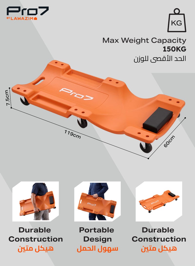 LAWAZIM Pro7 Plastic Car Creeper - 40inch - Low Profile Automotive Creeper with Padded Headrest, Shoulder Recess, Dual-Side Tool Trays, and 6 Caster Wheels - Ideal for Automotive Repair & Workshop Use - Image 2