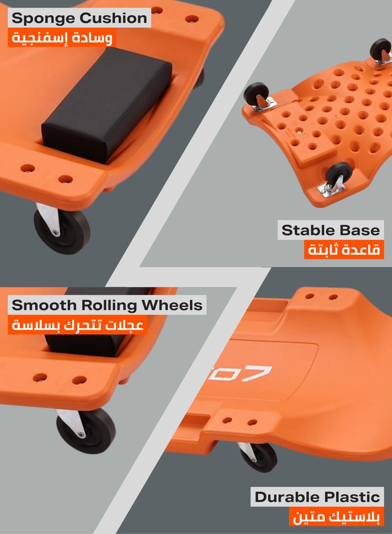 LAWAZIM Pro7 Plastic Car Creeper - 40inch - Low Profile Automotive Creeper with Padded Headrest, Shoulder Recess, Dual-Side Tool Trays, and 6 Caster Wheels - Ideal for Automotive Repair & Workshop Use - Image 3