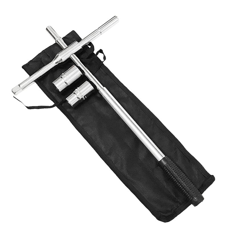 LECWOF 23 Universal Extended Lug Wrench 4 Way Heavy Duty Tire Steel Nut Set with Bag Standard Sockets 17mm 19mm 21mm 23mm for Cross Wheel Wrench Chrome Vanadium Steel