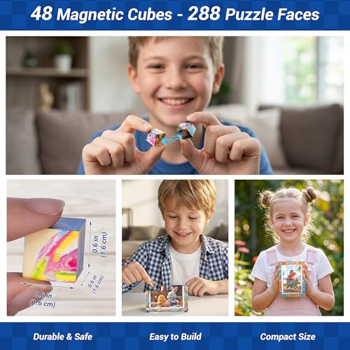 TOSY Picture Cube 6in1 Magnetic Picture Puzzle Easter Basket Stuffers STEM Gift for KidsAdult 48 Blocks 288 FacesMagnets 06 in Seamless UV Art DisplayReady Frame Collectible Mixed Set - Image 5