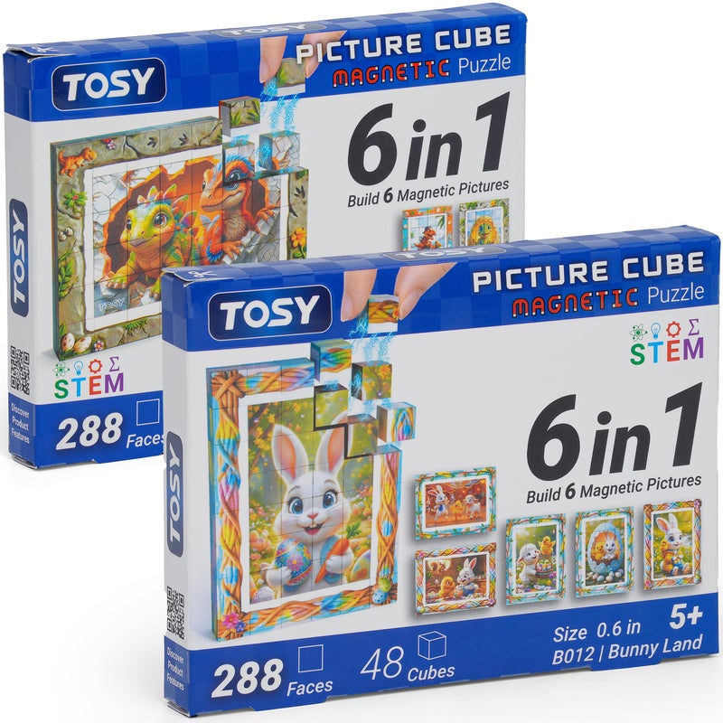 TOSY Picture Cube 6in1 Magnetic Picture Puzzle Easter Basket Stuffers STEM Gift for KidsAdult 48 Blocks 288 FacesMagnets 06 in Seamless UV Art DisplayReady Frame Collectible Mixed Set - Image 3