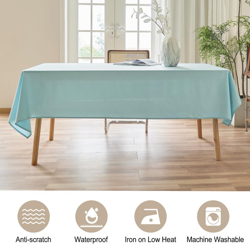 AUSSPVOCT Textured Linen Tablecloth Rectangle 52x70 Water Resistant Spill-Proof Wipeable Light Blue Table Cloth Wrinkle Free Fabric Dining Table Cover for Birthday Farmhouse Spring Easter Party - Image 4