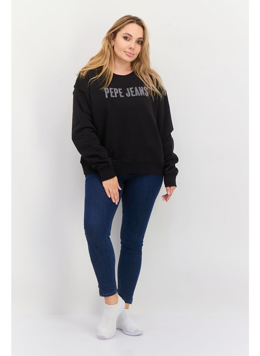 Pepe Jeans Women Crew Neck Brand Logo Sweatshirt, Black  - Image 2