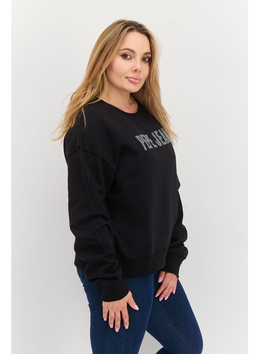 Pepe Jeans Women Crew Neck Brand Logo Sweatshirt, Black  - Image 3