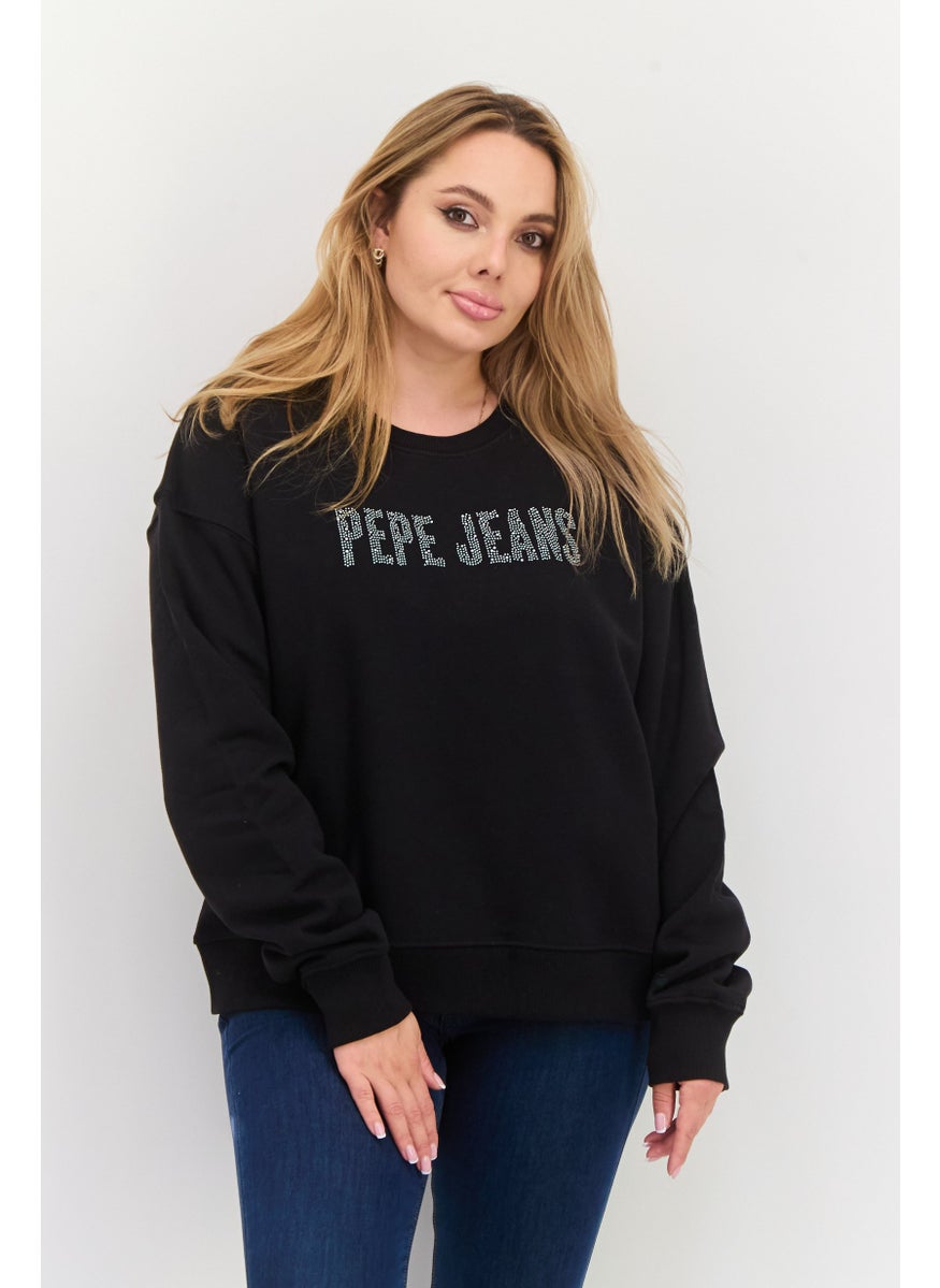 Pepe Jeans Women Crew Neck Brand Logo Sweatshirt, Black  - Image 1