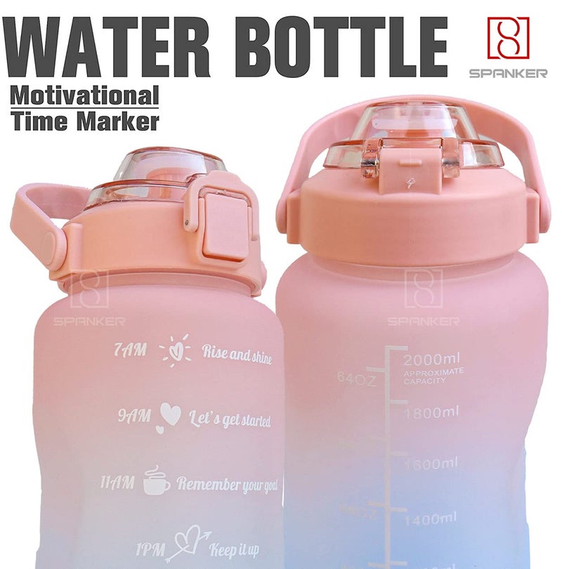 Spanker Spirit Motivational Water Bottle Gallon (For Girls) with Time Marker Large Capacity 2000ML, Leakproof BPA Free Fitness Sports Water Bottle,(Peach-Blue) SSTP - Image 2
