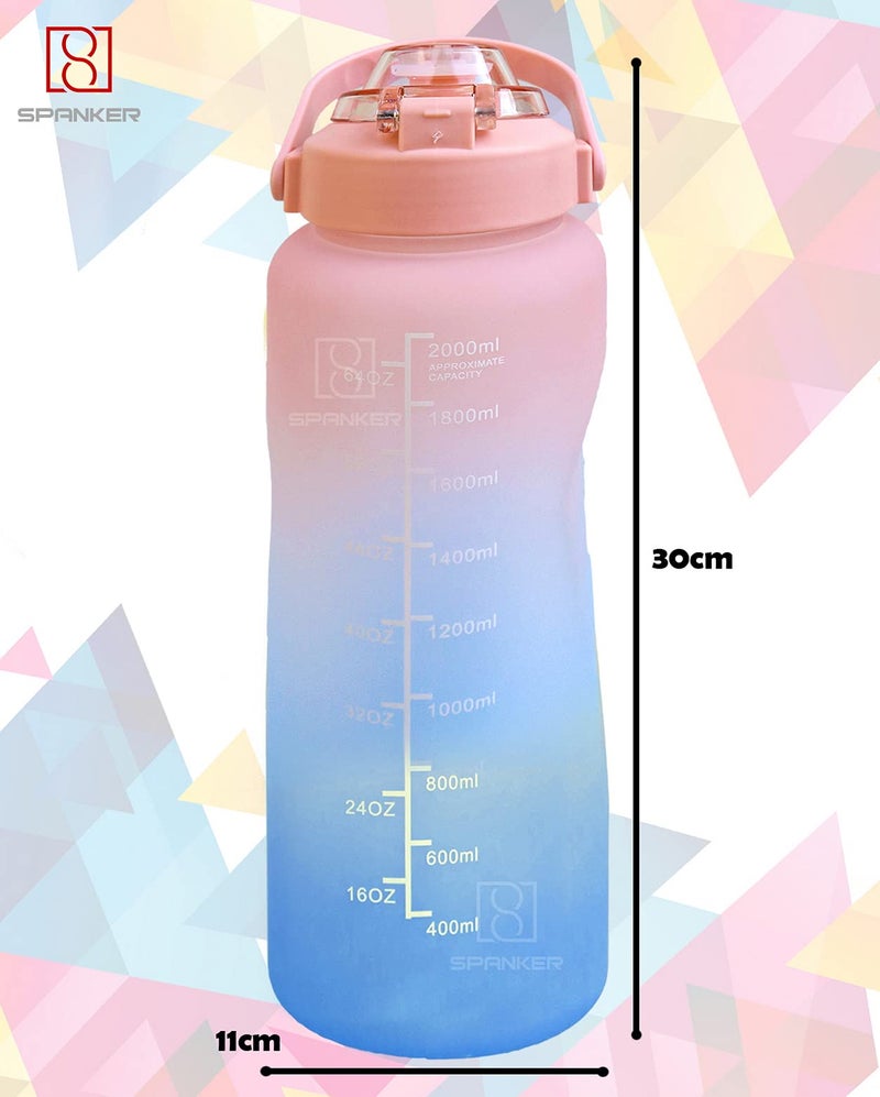 Spanker Spirit Motivational Water Bottle Gallon (For Girls) with Time Marker Large Capacity 2000ML, Leakproof BPA Free Fitness Sports Water Bottle,(Peach-Blue) SSTP - Image 5