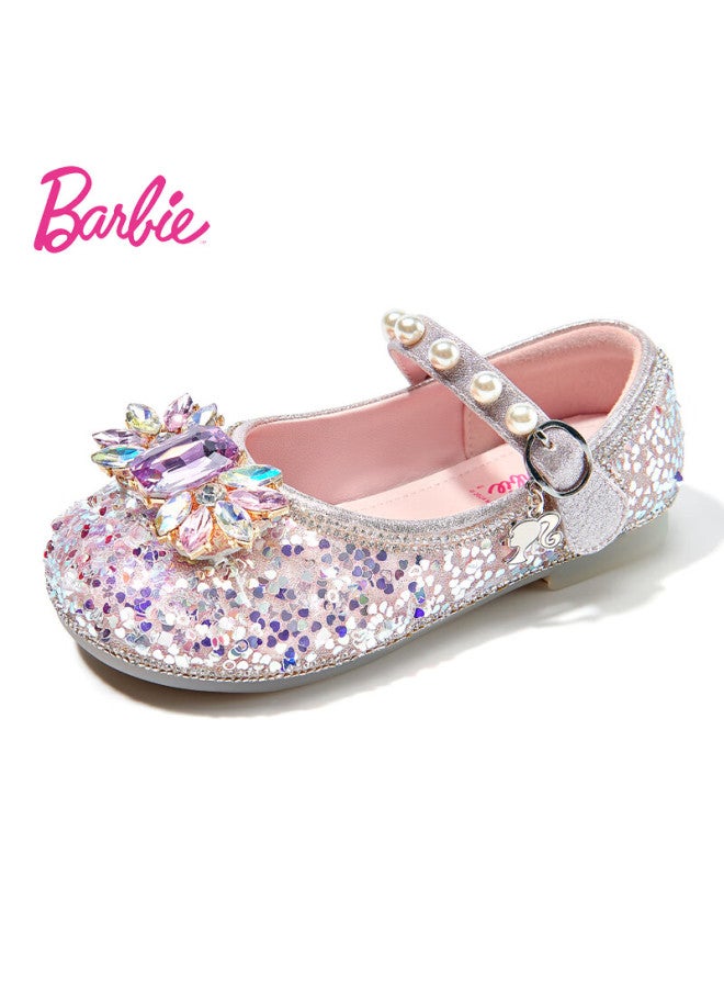Barbie Girls' Spring And Autumn Fashion Crystal Shoes, Princess Girls' Leather Shoes, Fashion Shoes Da6512, Pink, Size 32 - Image 2