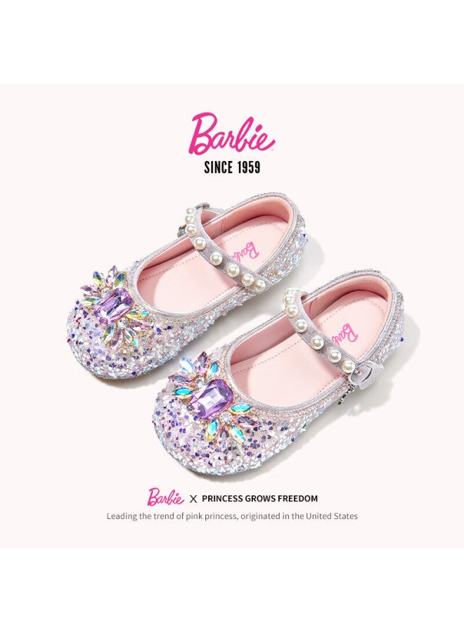 Barbie Girls' Spring And Autumn Fashion Crystal Shoes, Princess Girls' Leather Shoes, Fashion Shoes Da6512, Pink, Size 32 - Image 1