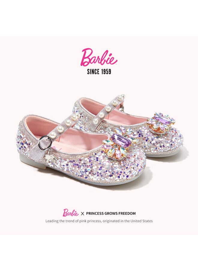 Barbie Girls' Spring And Autumn Fashion Crystal Shoes, Princess Girls' Leather Shoes, Fashion Shoes Da6512, Pink, Size 32 - Image 4