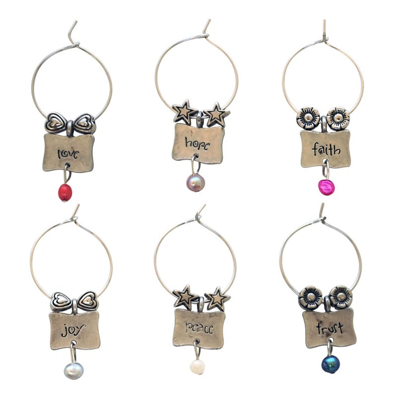 Wine Things Pearls of Wisdom Wine Charms, Zinc Alloy Wine Glass Tags for Stem Glasses, Drink Markers Identifiers for Parties, Tastings, and Entertaining, Multicolor, Set of 6 - Image 2