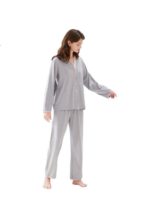 Fenton Fenteng Women'S Pure Cotton 5A Antibacterial New Spring Contrast Color V-Neck Home Wear Set - Image 3