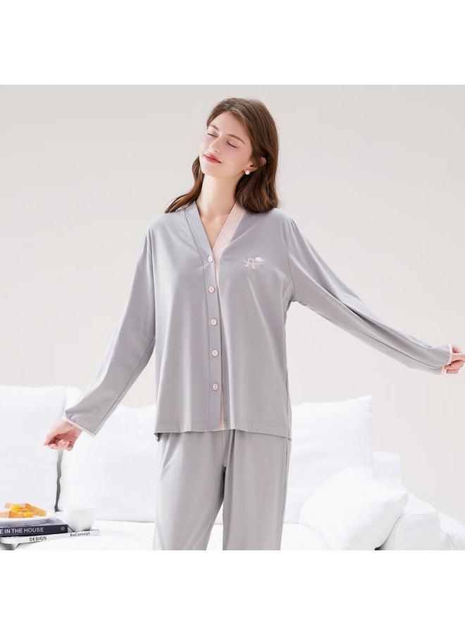 Fenton Fenteng Women's Pure Cotton 5a Antibacterial New Spring Contrast Color V-neck Home Wear Set - Image 2