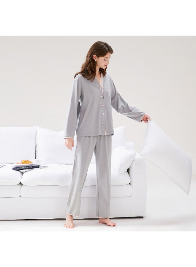 Fenton Fenteng Women's Pure Cotton 5a Antibacterial New Spring Contrast Color V-neck Home Wear Set - Image 3