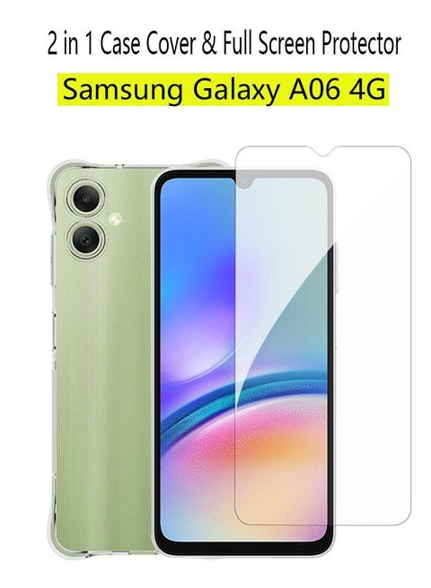 2 in 1 Samsung Galaxy A06 4G Phone Case Cover & Screen Protector - Shockproof Clear Slim TPU Protective Phone Cover & Full Coverage Delicate Touch Tempered Glass Screen Protector for Samsung Galaxy A06 4G Clear