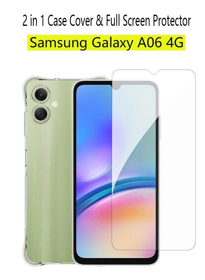 2 in 1 Samsung Galaxy A06 4G Phone Case Cover & Screen Protector - Shockproof Clear Slim TPU Protective Phone Cover & Full Coverage Delicate Touch Tempered Glass Screen Protector for Samsung Galaxy A06 4G Clear