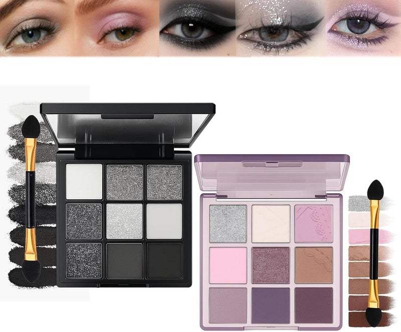 2 Pack Eyeshadow Palette Professional Makeup Kit with 18 Blendable Shades Highly Pigmented Waterproof LongLasting Cosmetics for Women Nightfall Lilac Fantasy