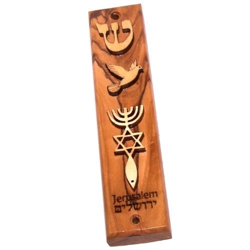 Holy Land Market Olive Wood Messianic Mezuzah - Engraved Christian Mezuzah for Door, 5 inches - Image 3