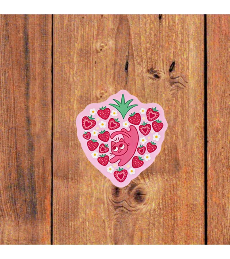 Strawberry Cat Stickers 1pc Durable Scratch Resistant Laptop Motorcycle Toolbox Guitar Decor - Image 5