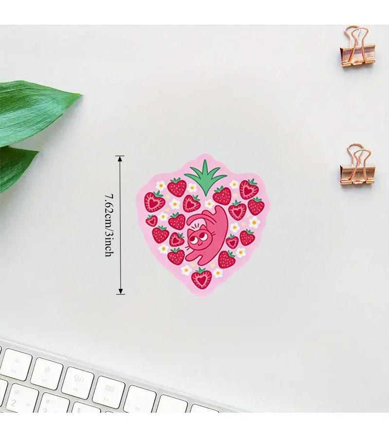 Strawberry Cat Stickers 1pc Durable Scratch Resistant Laptop Motorcycle Toolbox Guitar Decor - Image 4