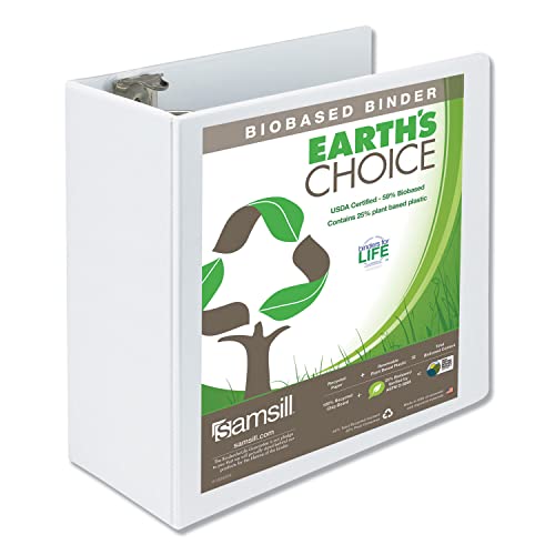 Samsill Plant-Based 5 Inch Durable Round Ring, Made in USA, View Binder, Eco-Friendly, USDA Certified Biobased, Single, White - Image 3