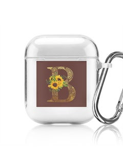 Classic Clear printed Case for Apple Airpods 2 / 1 Soft TPU Gel Thin Transparent Flexible Cover - Custom Monogram Initial Letter Mandala Floral Pattern Alphabet - B (Brown )