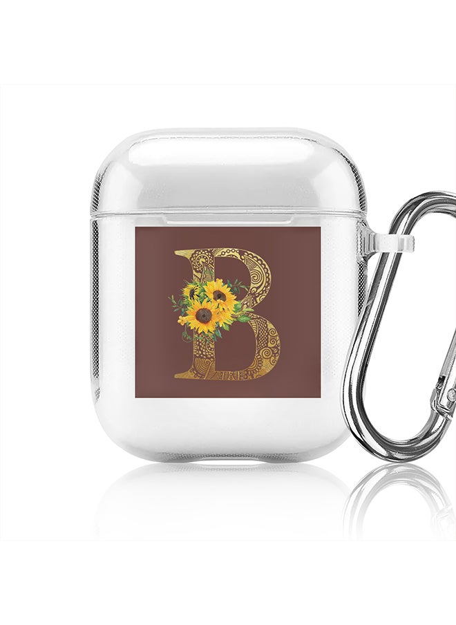 Stylizedd - Classic Clear printed Case for Apple Airpods 2 / 1 Soft TPU Gel Thin Transparent Flexible Cover - Custom Monogram Initial Letter Mandala Floral Pattern Alphabet - B (Brown ) - Image 1