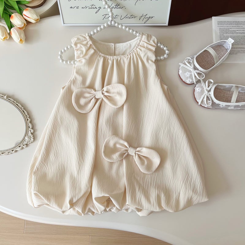 Childrens Puff Sleeveless Dress Set Skirt 