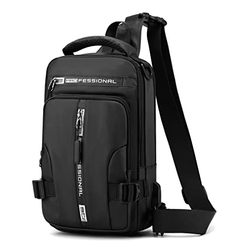 Hebetag Nylon Casual Sling Bag Backpack Handbag for Men Travel Outdoors Sports Hiking Crossbody Chest Pack Shoulder Pouch Multipurpose Daypack, with USB charging port (Black) - Image 1