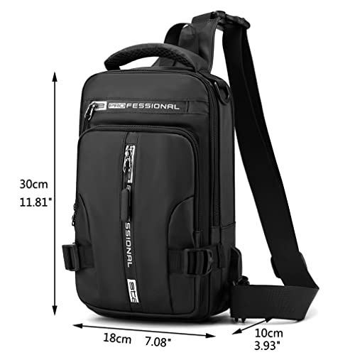 Hebetag Nylon Casual Sling Bag Backpack Handbag for Men Travel Outdoors Sports Hiking Crossbody Chest Pack Shoulder Pouch Multipurpose Daypack, with USB charging port (Black) - Image 3