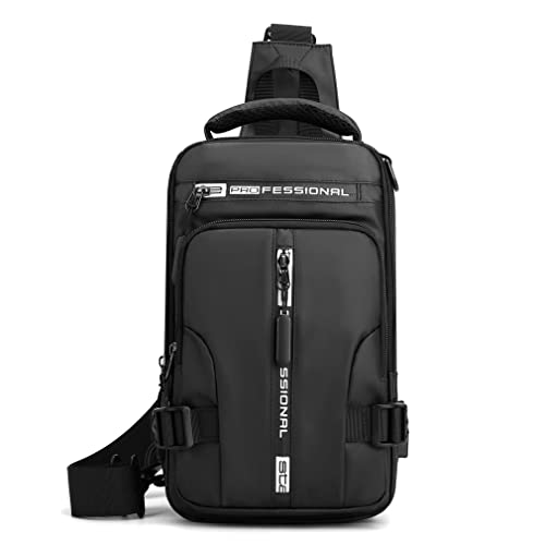 Hebetag Nylon Casual Sling Bag Backpack Handbag for Men Travel Outdoors Sports Hiking Crossbody Chest Pack Shoulder Pouch Multipurpose Daypack, with USB charging port (Black) - Image 2