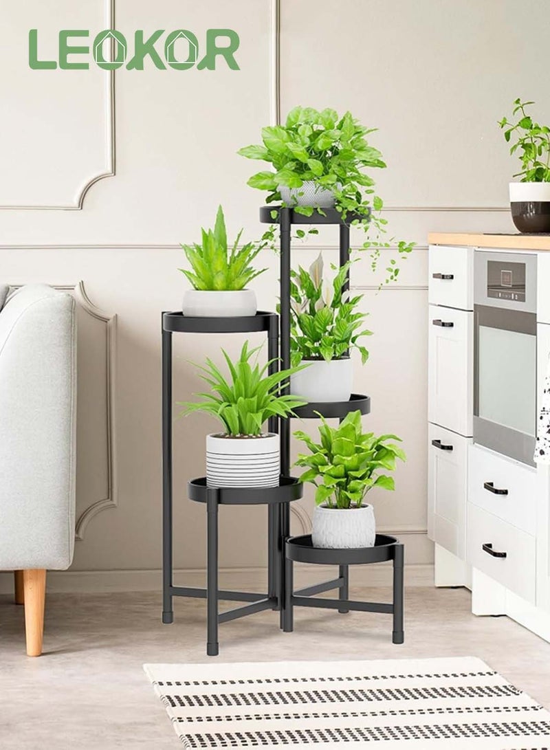 LEOKOR 5 Tier Metal Plant Stand for Indoor Outdoor, Foldable Corner Tall Plant Shelf for Multiple Plants, Flower Pot Holder Display Stand for Living Room Balcony Garden Patio (Black) - Image 2