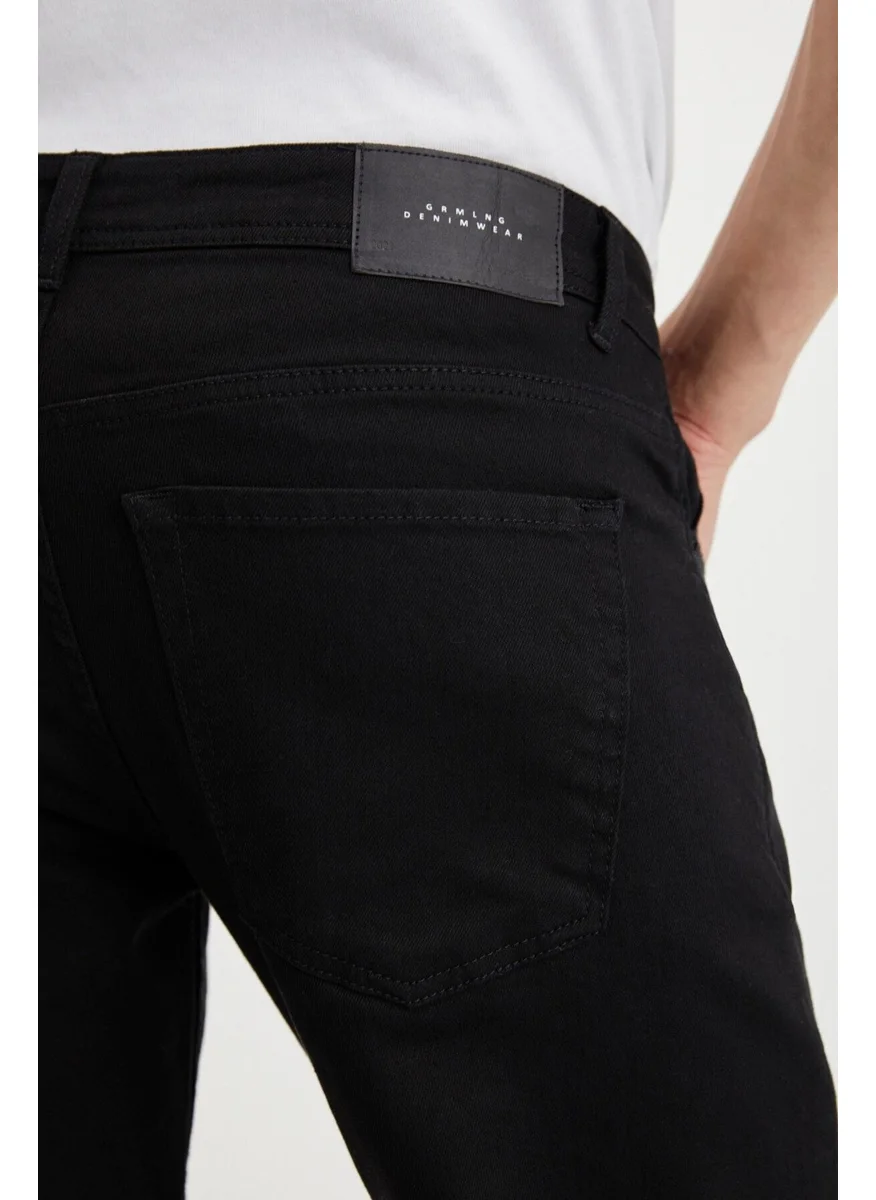 جريميلانج Herman Men's Denim Thick Textured Slim Fit Molded Black Jeans