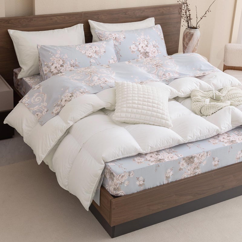 QSH Floral Queen Size Sheet Sets - 100% Egyptian Cotton Sheets Elegant Blue Vintage Paisley Flower Pattern Printed Bedding Sheets Queen Size Bed Breathable 4pcs Deep Pockets Bed Sheets - Image 2