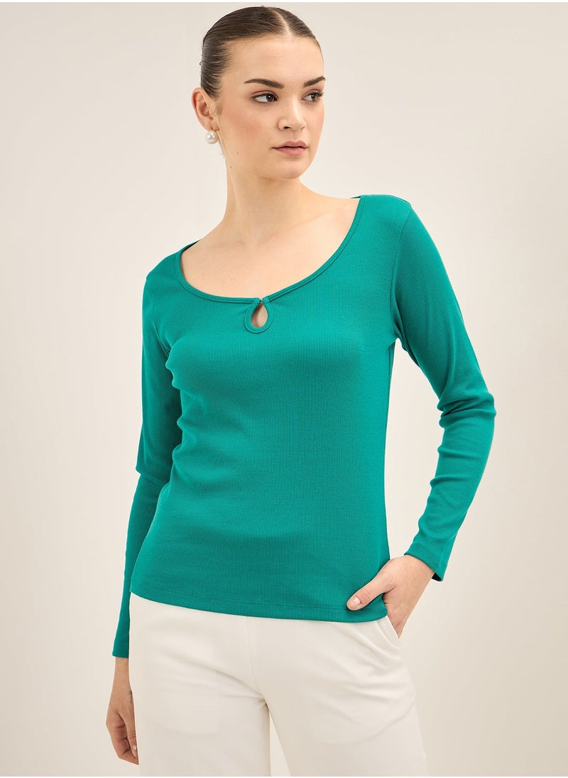 Salt Attire Elegant Scoop Neckline Top with Chic Keyhole Detail and Full Length Sleeves in Regular Fit  A Timeless Piece for Effortless Style and Versatile Occasions  - Image 1