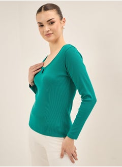 Salt Attire Women's Elegant Scoop Neckline Top with Chic Keyhole Detail and Full Length Sleeves in Regular Fit  A Timeless Piece for Effortless Style and Versatile Occasions  - Image 4