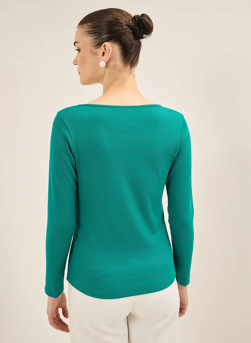 Salt Attire Women's Elegant Scoop Neckline Top with Chic Keyhole Detail and Full Length Sleeves in Regular Fit  A Timeless Piece for Effortless Style and Versatile Occasions