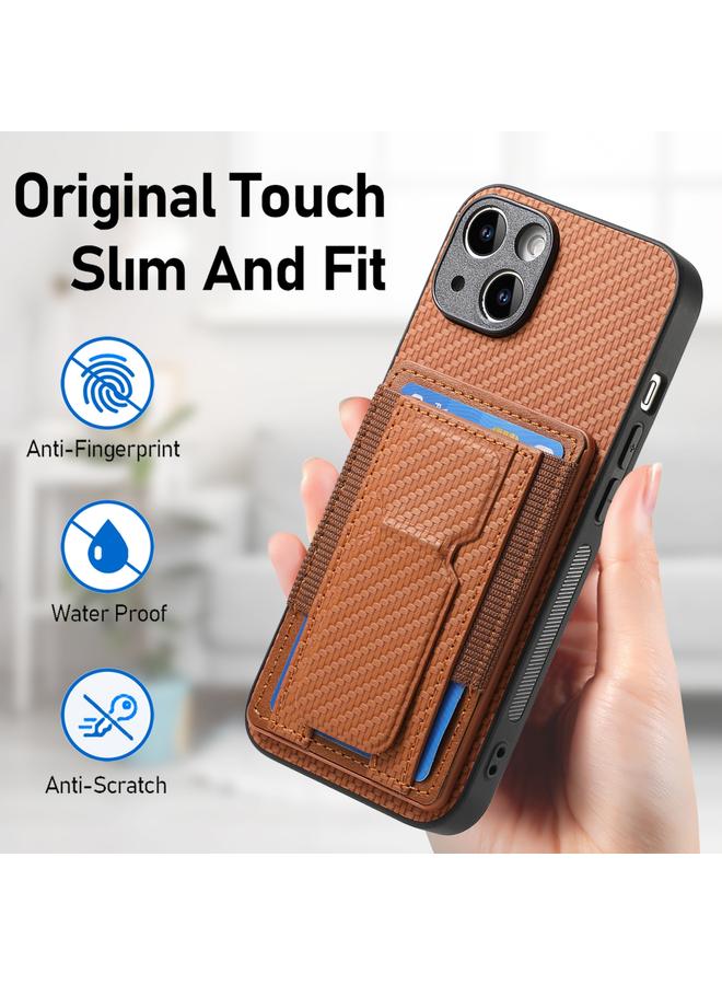 زبون جراب هاتف iPhone 12 Pro مصنوع من ألياف الكربون مع حامل قابل للطي وحقيبة بطاقات مرنة - Image 5