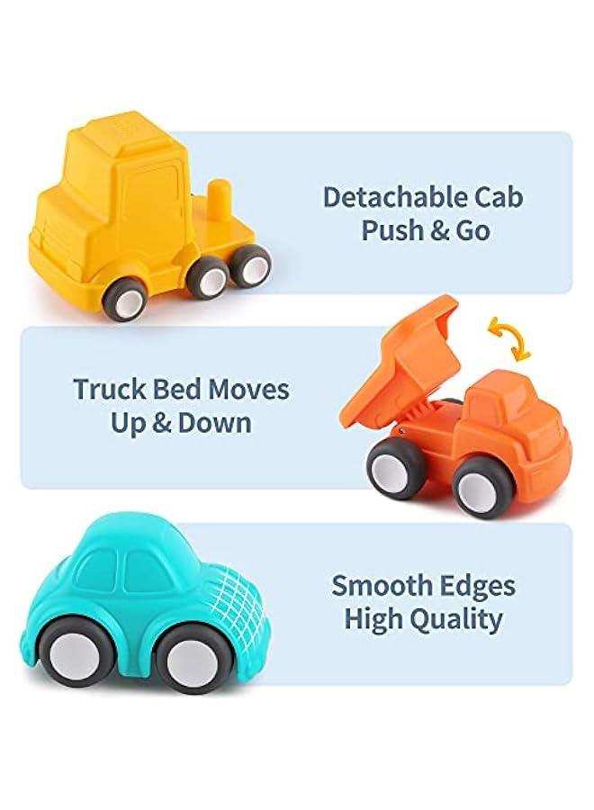 Car Carrier Truck Toy for Toddler 1-3, Baby Push Go Cars for 2 Year Old Boys, Big Transport Flatbed Trailer Truck Set W/ 5 Play Vehicles, Birthday Gift 1 2 3 4 Yr Kids Girls Children - Image 3