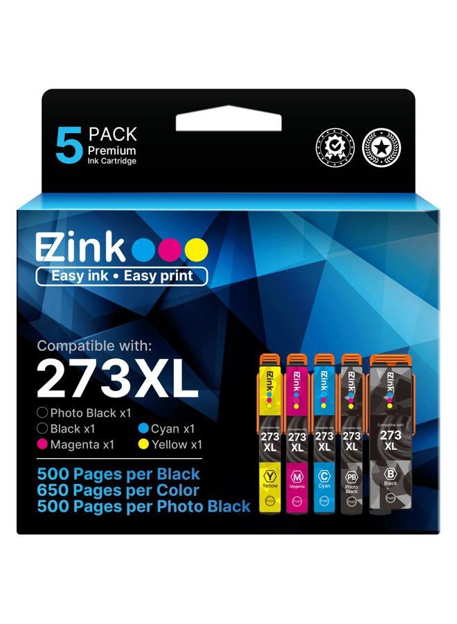 E-Z Ink (Remanufactured 273 Ink Cartridge Replacement for Epson 273xl T273XL to use with XP-520 XP-600 XP-610 XP-620 XP-800 XP-810 XP-820 (5 Pack-Black, Cyan, Magenta, Yellow, Photo Black) - Image 1