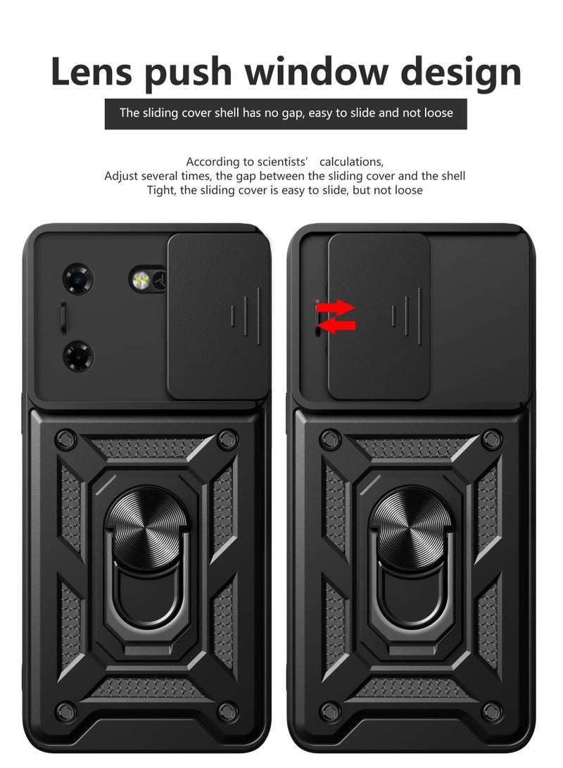 غطاء الحالة لـ TECNO Pova 5 4G Case ، غطاء عدسة الكاميرا الشريحة + حلقة الركيزة الدوارة 360 درجة + دعم سيارة مغناطيسية جبل حالة الهاتف المحمول مقاومة للصدمات - Image 2