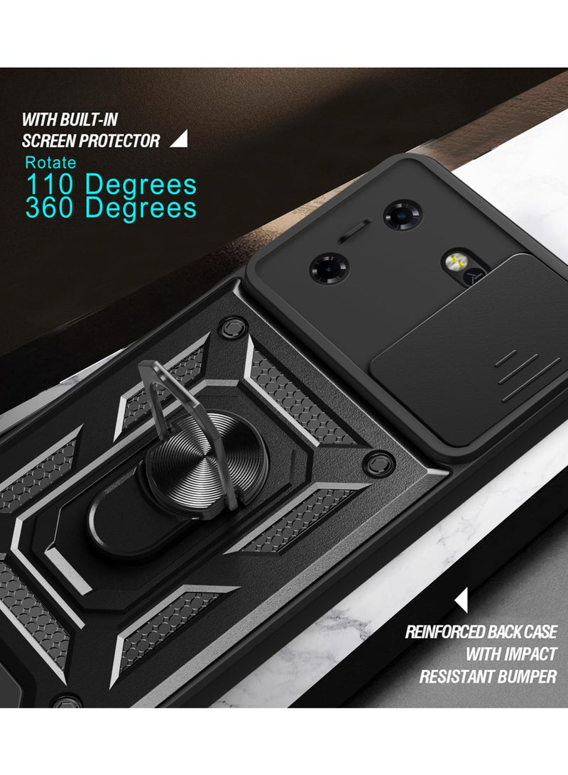 غطاء الحالة لـ TECNO Pova 5 4G Case ، غطاء عدسة الكاميرا الشريحة + حلقة الركيزة الدوارة 360 درجة + دعم سيارة مغناطيسية جبل حالة الهاتف المحمول مقاومة للصدمات - Image 4