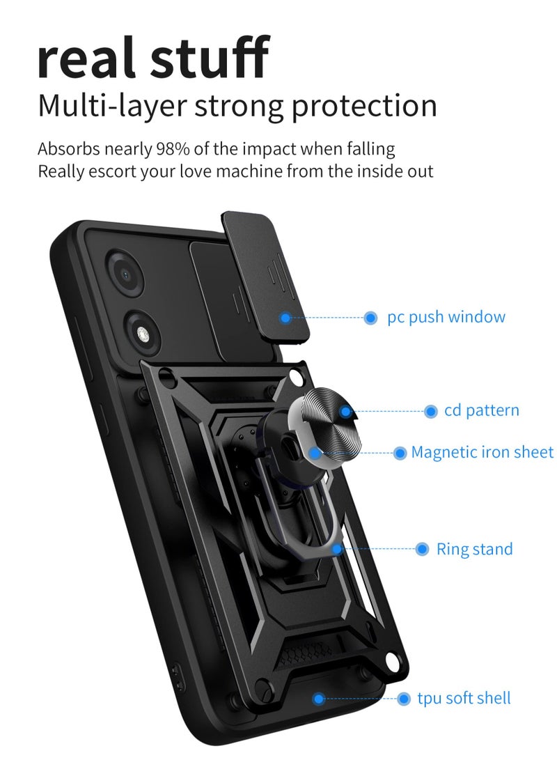 غطاء الحالة لـ TECNO Pova 5 4G Case ، غطاء عدسة الكاميرا الشريحة + حلقة الركيزة الدوارة 360 درجة + دعم سيارة مغناطيسية جبل حالة الهاتف المحمول مقاومة للصدمات - Image 3