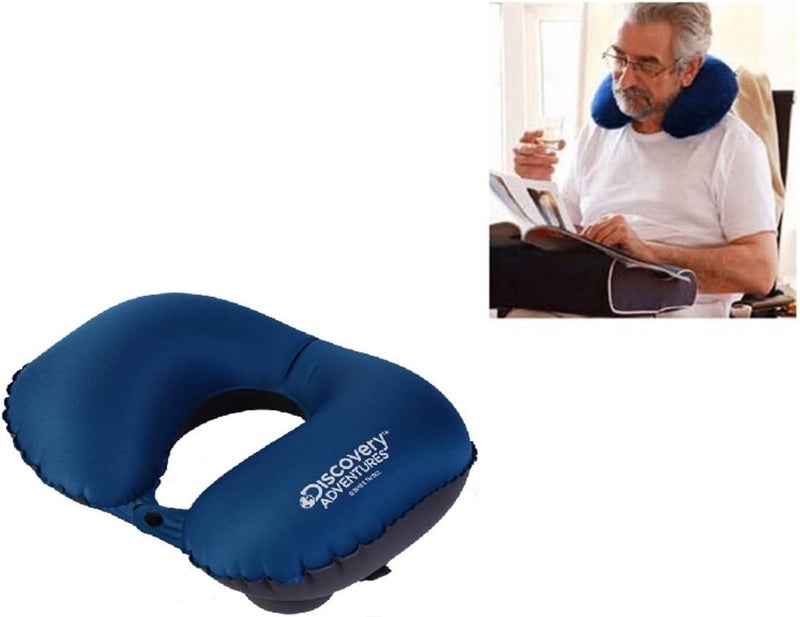 Discovery Neck Pillows Inflatable By Hirmoz, Compact Portable Head And Neck Support Air Pillows In Flight, Small U Shape Headrest CUShion For Best Rest & Sleep While Traveling (Blue) - Image 4