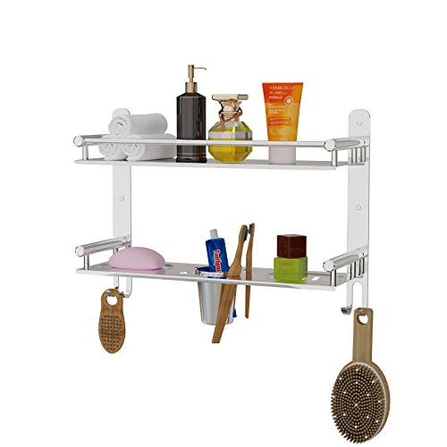 Welson 4 in 1 Double Layer Shelf Rack for Bathroom Multipurpose Stainless Steel Bathroom Shelf Rack with one Towel Hangerand 2 Tumbler Holder,Tooth Brush Holder Bathroom Accessories (15 x 5 Inches) - Image 5