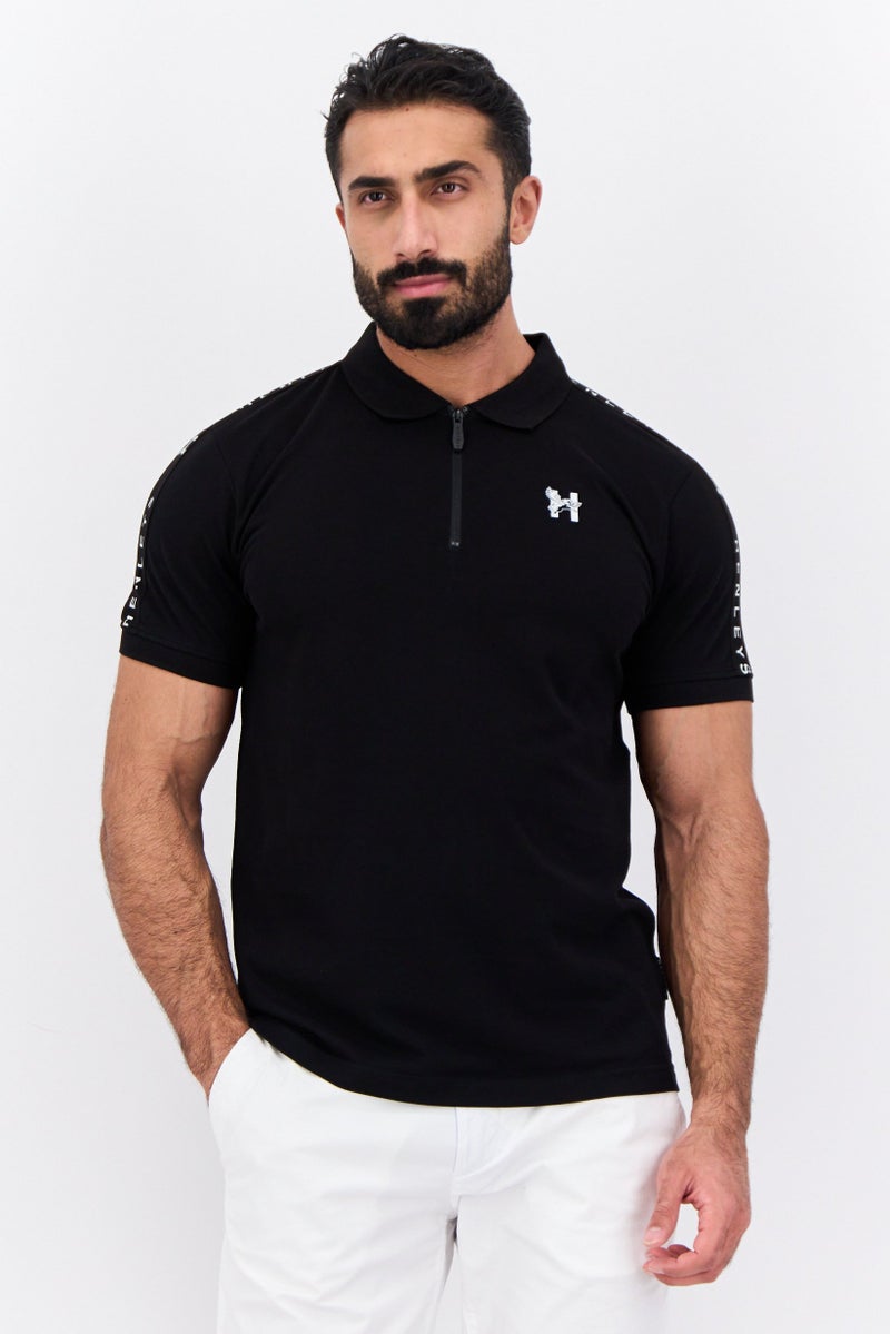 Henleys Men Regular Fit Brand Logo Short Sleeves Polo, Black - Image 1