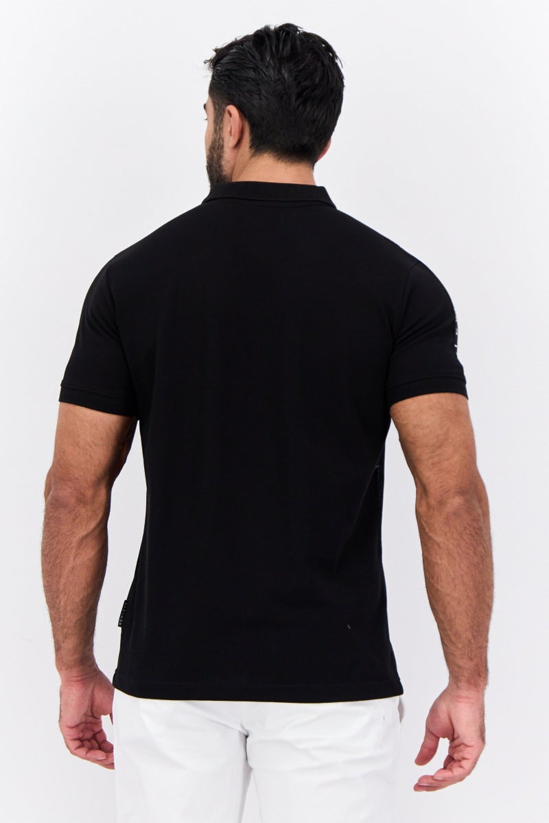 Henleys Men Regular Fit Brand Logo Short Sleeves Polo, Black - Image 3