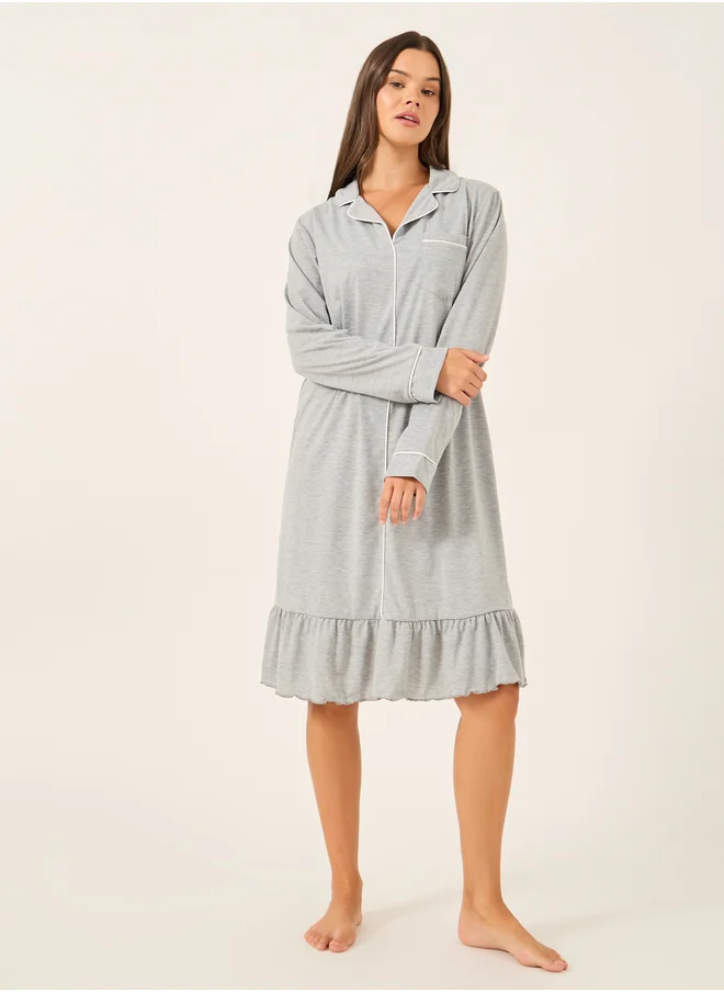 Styli Contrast Piping Pocket Detail Ruffle Hem Nightdress